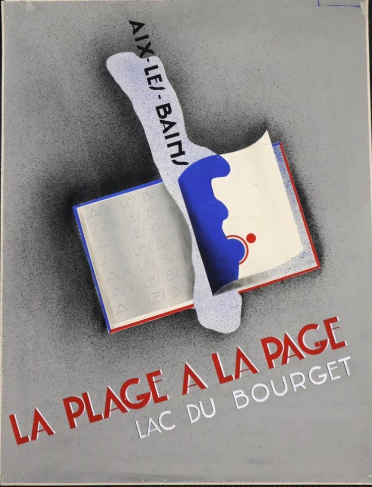 UNIQUE : Henry GERMAIN "Aix-Les-Bains à la page" Projet d'affiche gouache Originale Lac BOURGET