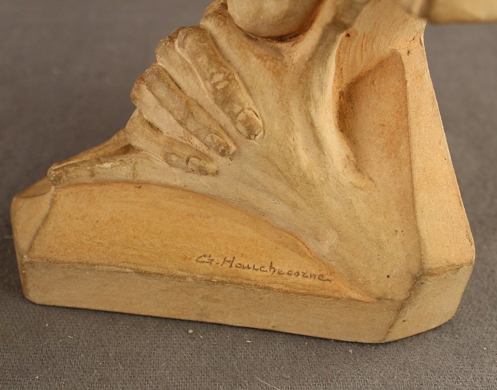 Gaston Hauchecorne "the Mischievous Old Man" Pair Of Terracotta Bookends Signed 1927-photo-2