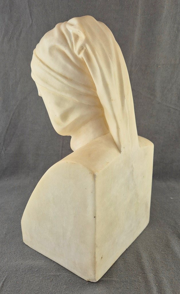 Vincenzo VELA (d'après) Buste de DANTE ALIGHIERI - Marbre ou Albâtre 30 cm de haut, 8,6 kg-photo-2