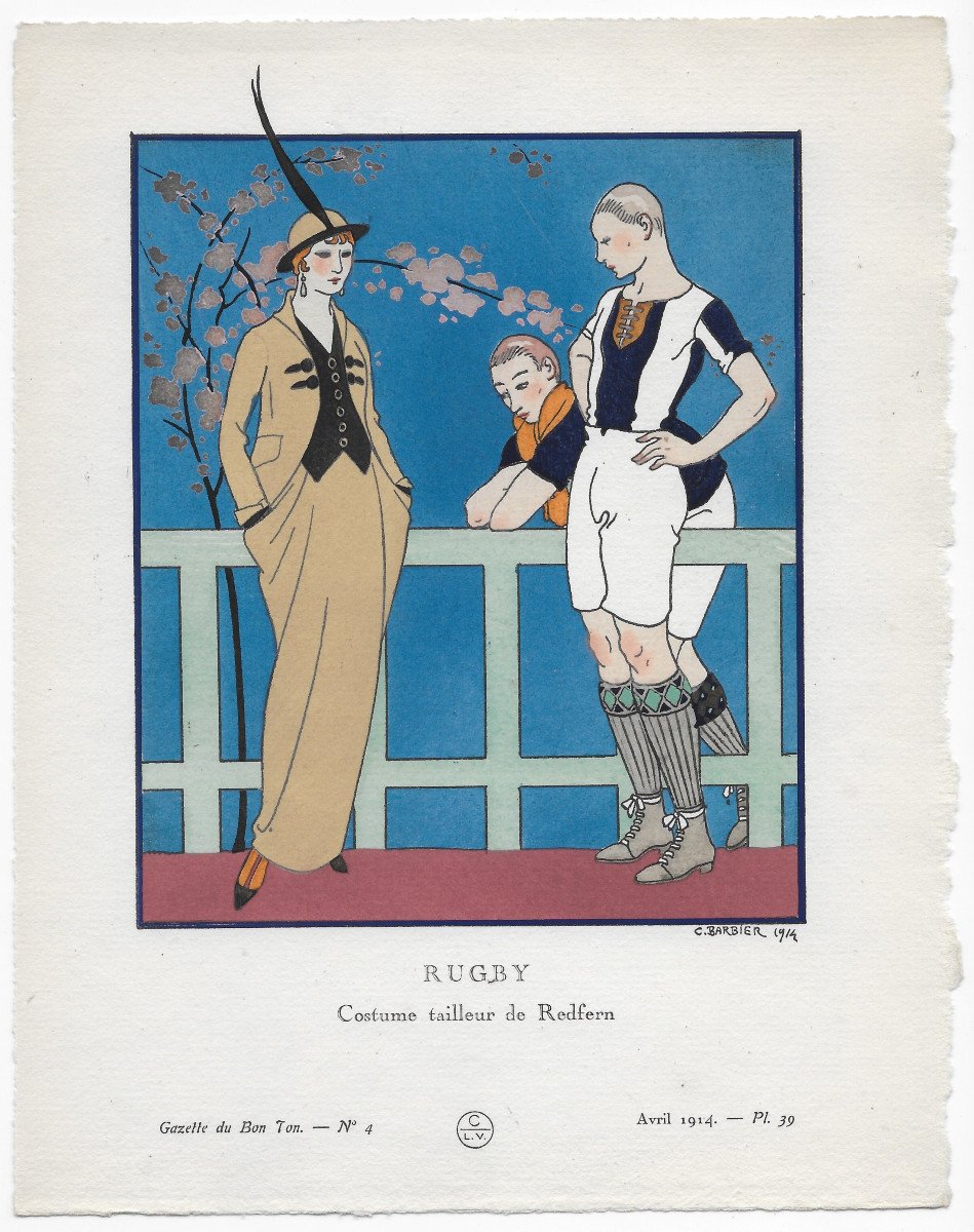 George Barbier "rugby - Redfern Tailor Suit" 1914 - Art Deco Stencil Gazette Du Bon Ton