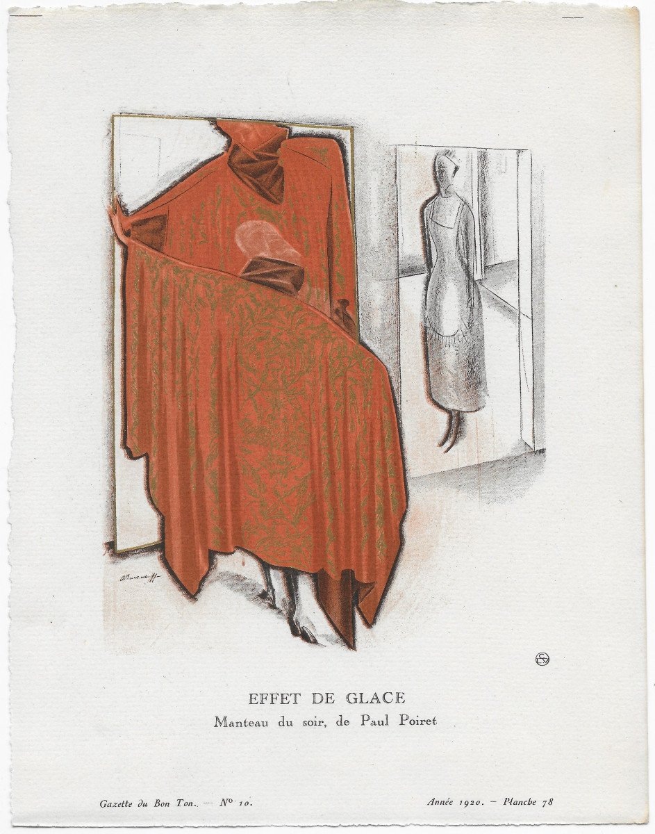 Alexandre Iacovleff "evening Coat By Paul Poiret" 1920 Art Deco Stencil Gazette Du Bon Ton
