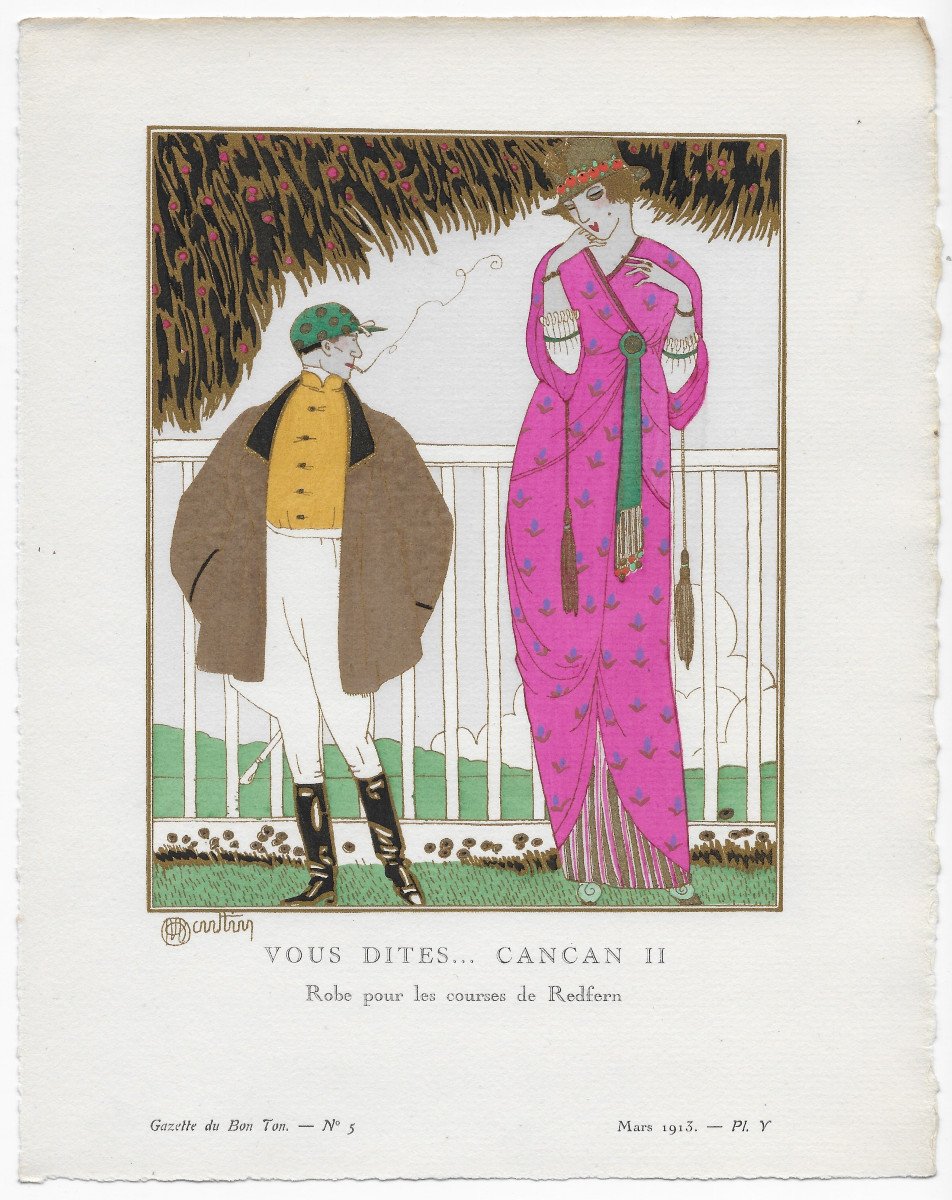 Charles Martin "dress For The Redfern Races" 1913 Art Deco Stencil Gazette Du Bon Ton