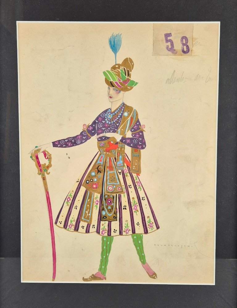 Umberto BRUNELLESCHI Gouache originale signée Costume oriental pour Ballet ou Théâtre ca 1925