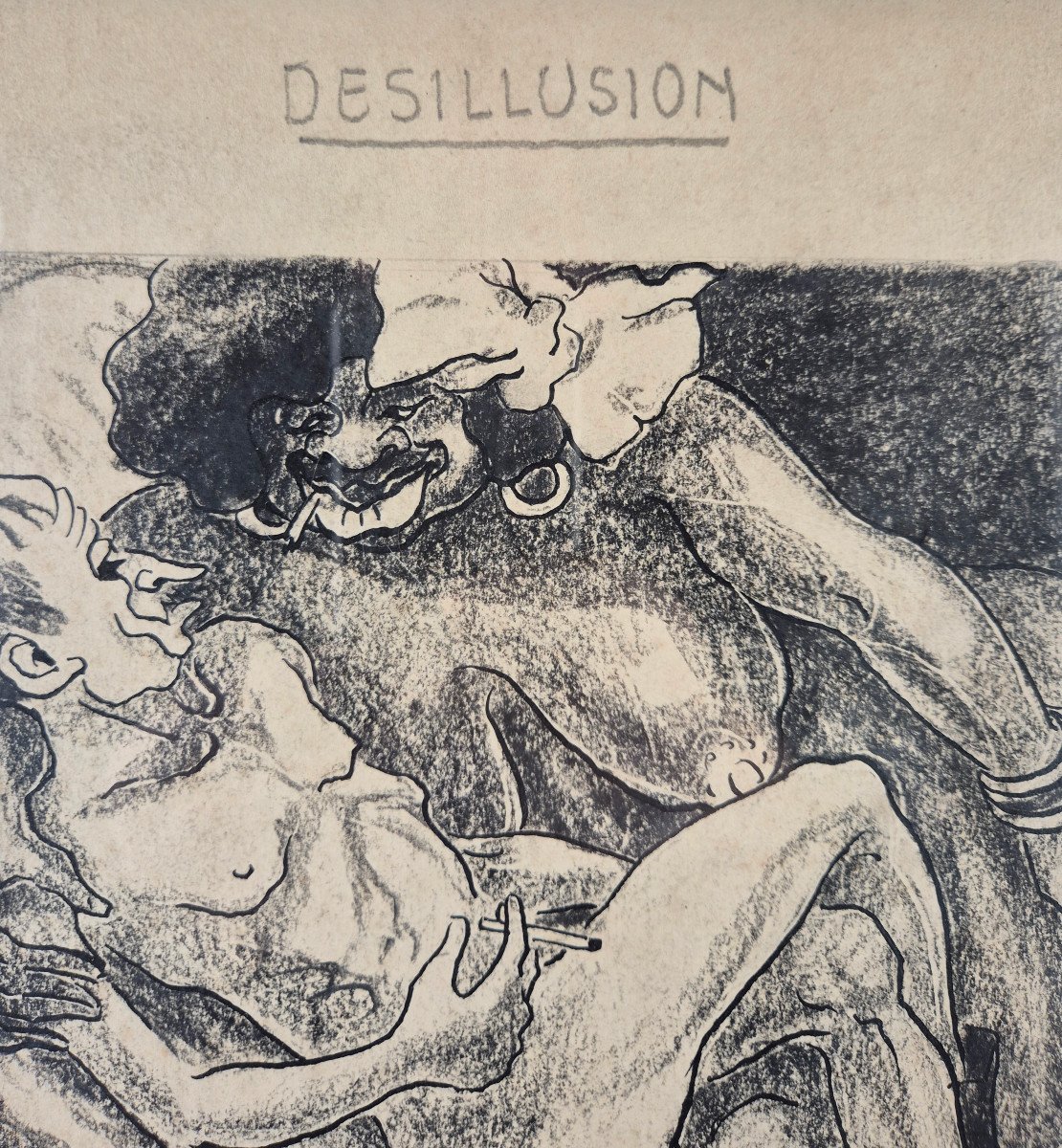 Dlg Jean Bruller (vercors) - "disillusion" Original Drawing Under Art Deco Frame-photo-2