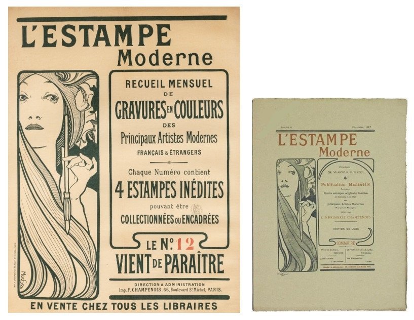 Alfons MUCHA "L'Estampe Moderne" TRES RARE AFFICHE D'INTERIEUR 80x60 cm - Pas une couverture !-photo-3