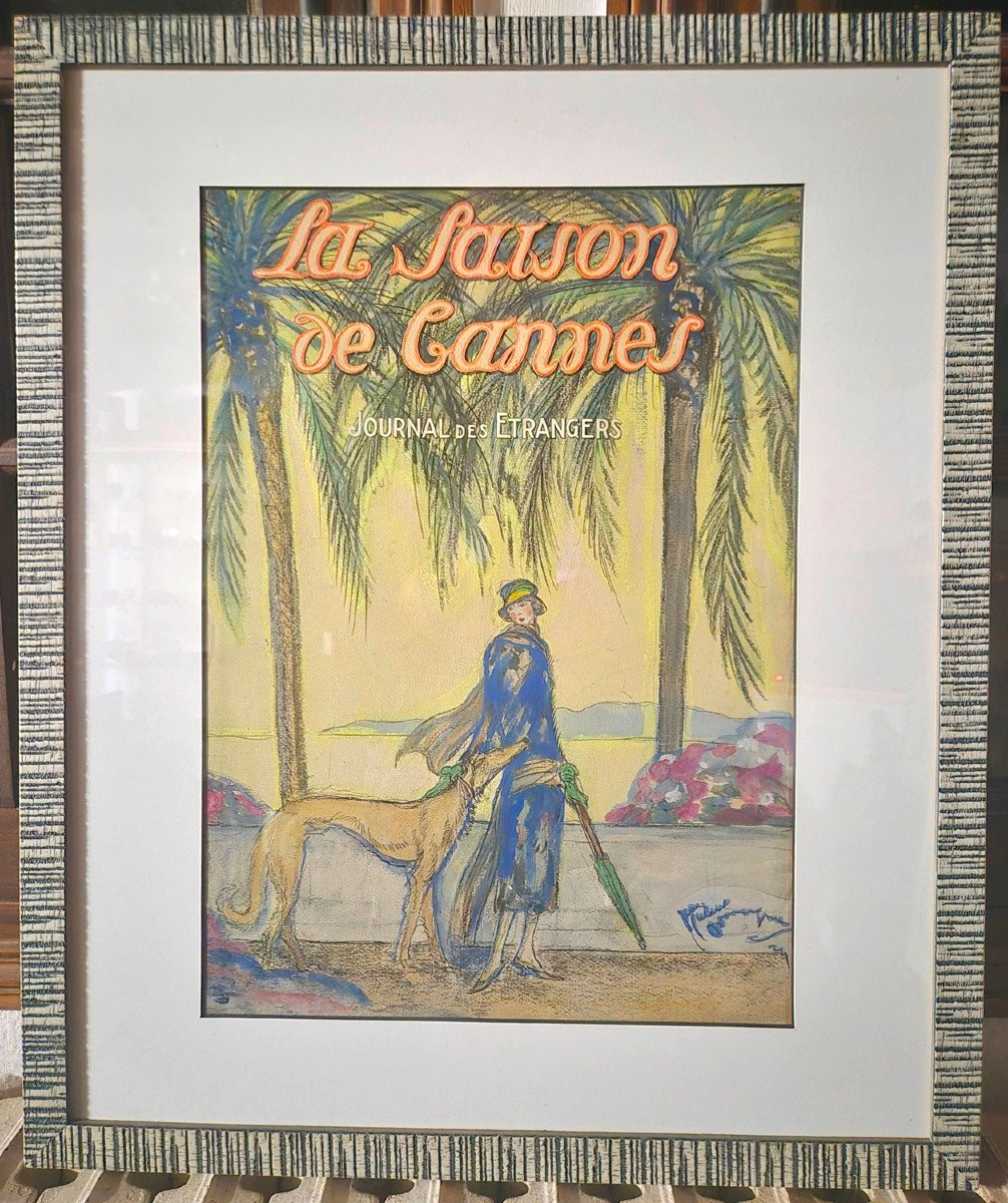 Jean-Gabriel DOMERGUE "La Saison à Cannes" Grande AQUARELLE ORIGINALE pour couverture magazine-photo-2