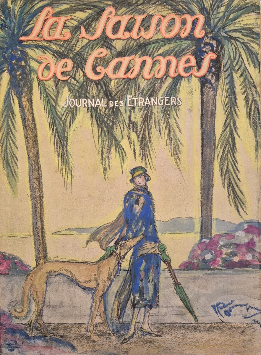 Jean-Gabriel DOMERGUE "La Saison à Cannes" Grande AQUARELLE ORIGINALE pour couverture magazine