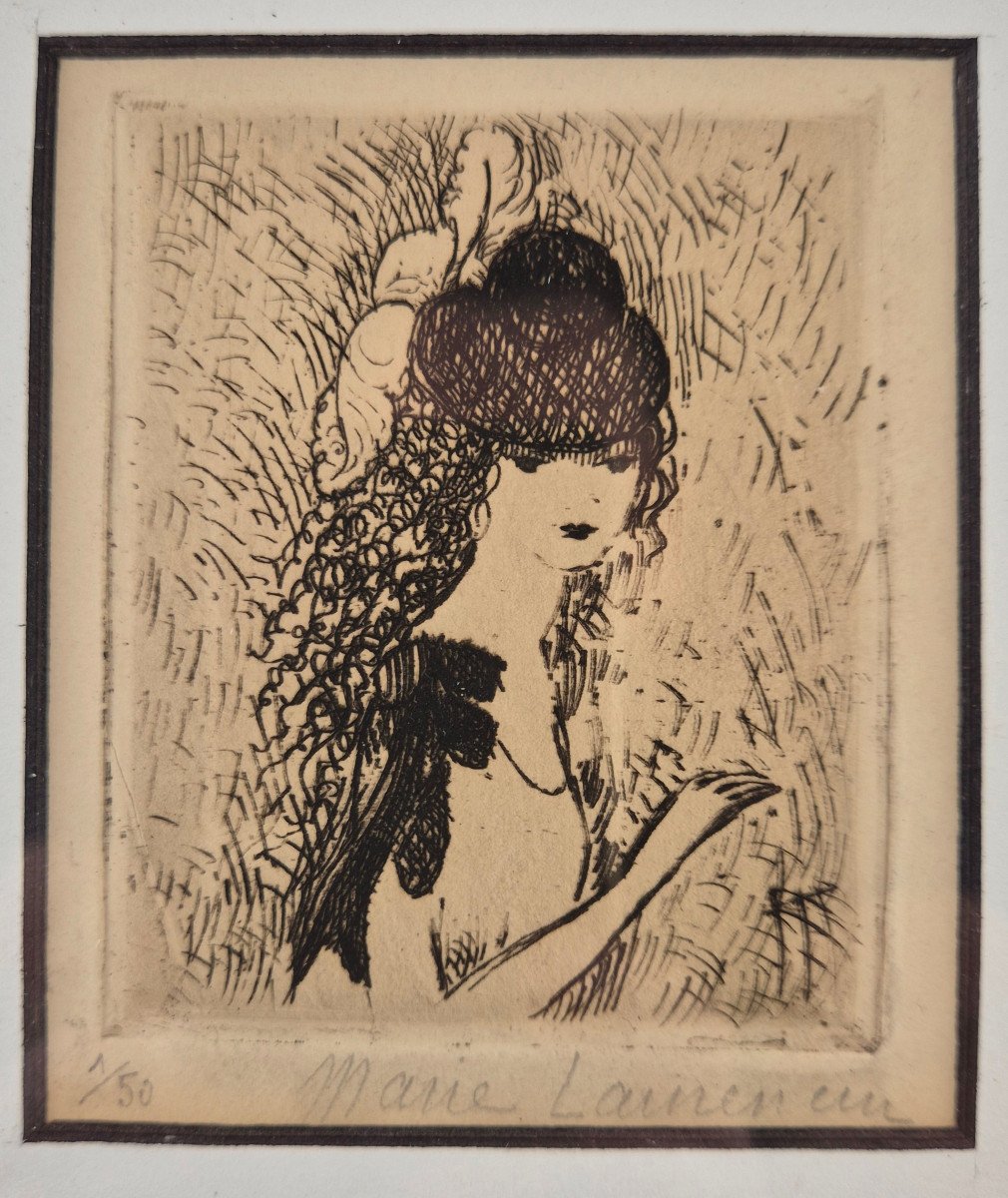 Marie LAURENCIN (1883-1956) – Le Chapeau sur les yeux (1923).  Eau-forte signée et num 1/50-photo-2