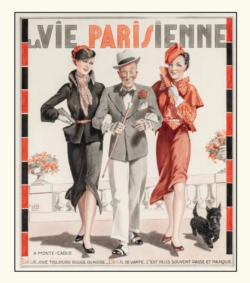 Georges Leonnec "in Monte-carlo" Large Original Drawing Published On The Cover Of La Vie Parisienne 1935