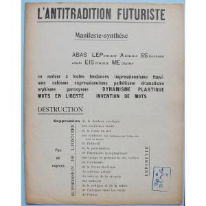 Guillaume APOLLINAIRE "L'Antitradition Futuriste" RARE MANIFESTE Ex. personnel de l'AUTEUR