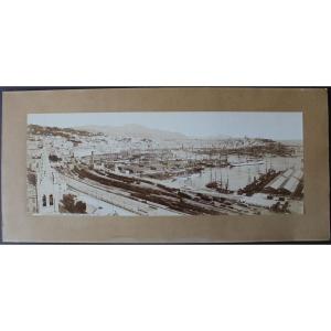Photography Very Large Panorama Of Genoa Port Italy 19th Century. 55 X 20 Cm Albumen Print Cj
