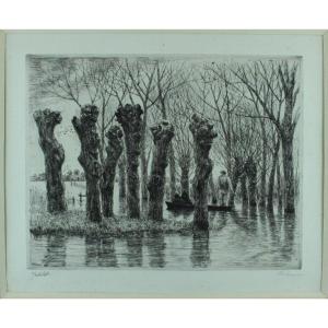 Jean Frélaut "floods In The Vendée" - 1937 - Original Print In Signed State Proof
