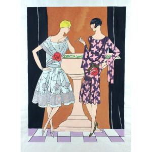 Women's Fashion Large Original Art Deco Gouache 45 X 32 Cm Boys' Dresses #1