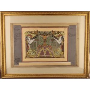 Paul GENUYS "Une Hotte de Cheminée" Grande gouache originale Art nouveau 1899-1900 encadrée