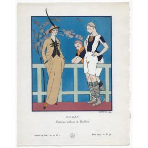 George BARBIER "RUGBY - Costume tailleur de Redfern" 1914 - Pochoir Art Déco GAZETTE DU BON TON