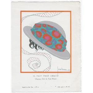 Georges LEPAPE "Chapeau d'été de Paul POIRET" 1913 Pochoir Art Déco GAZETTE DU BON TON