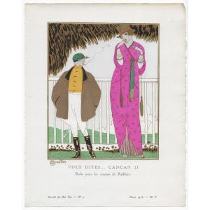 Charles MARTIN "Robe pour les Courses de REDFERN" 1913 Pochoir Art Déco GAZETTE DU BON TON