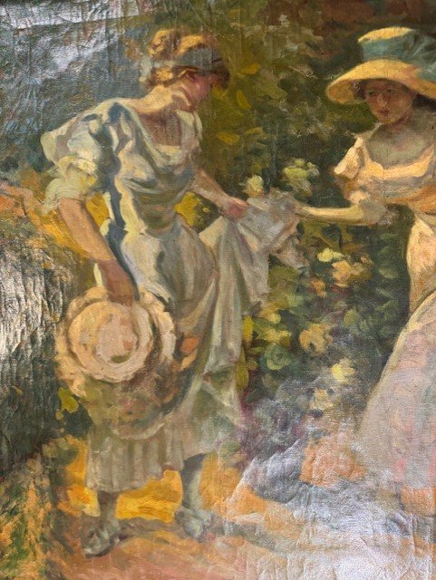 Huile Sur Toile Post Impressionniste "elégantes En Extérieur"-photo-3