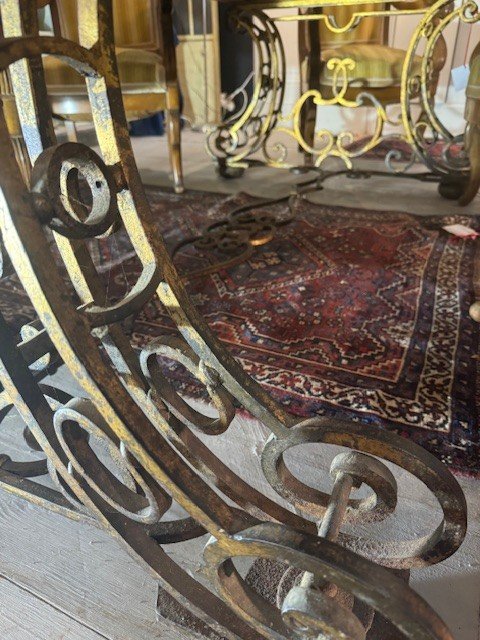 Large Wrought Iron Leg Table With Parchment Top-photo-1