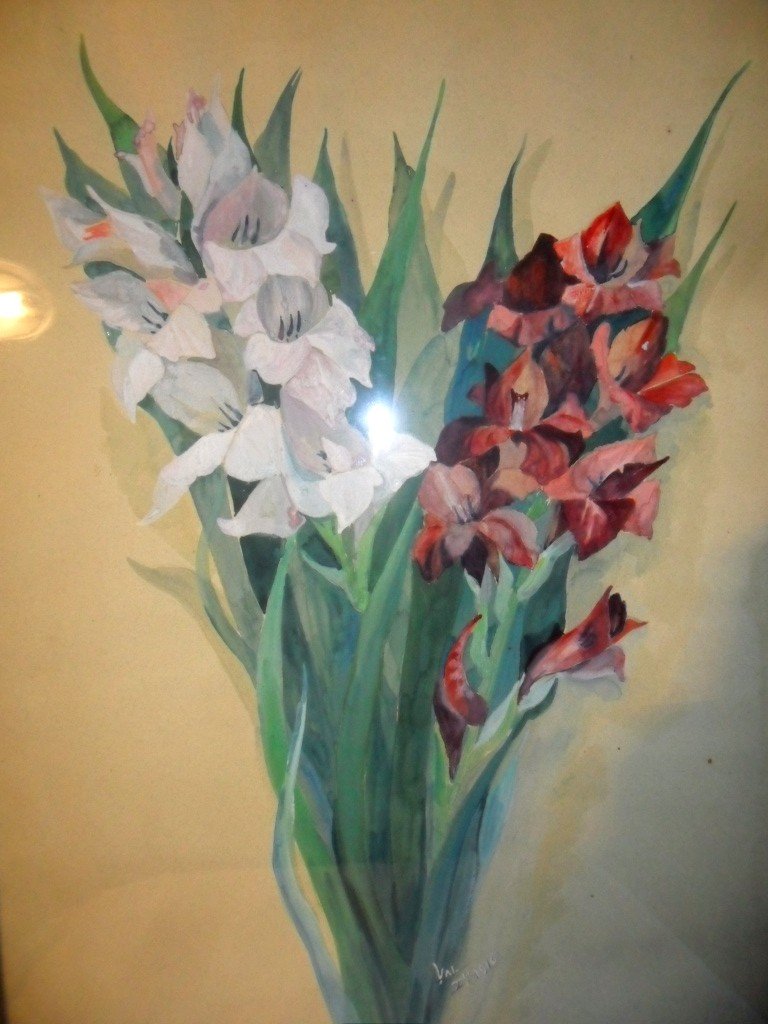 Aquarelle Bouquet De Glaïeuls 1916-photo-2