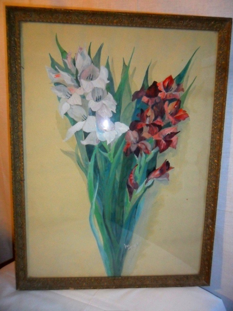 Aquarelle Bouquet De Glaïeuls 1916-photo-4