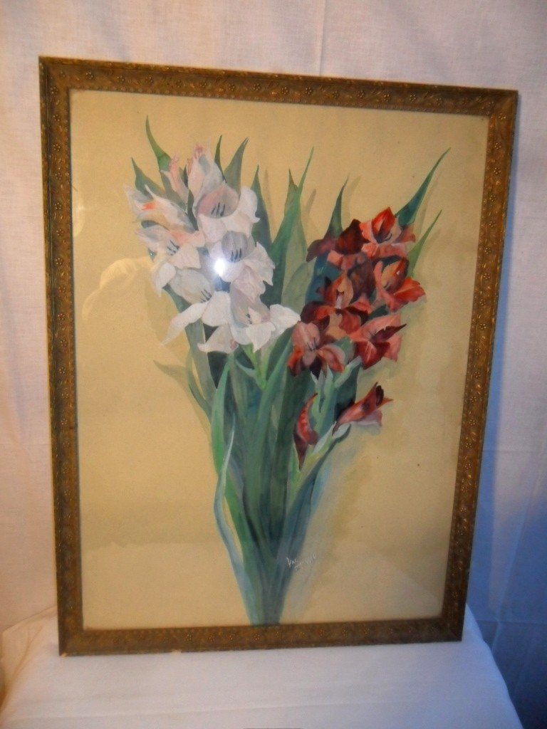 Aquarelle Bouquet De Glaïeuls 1916