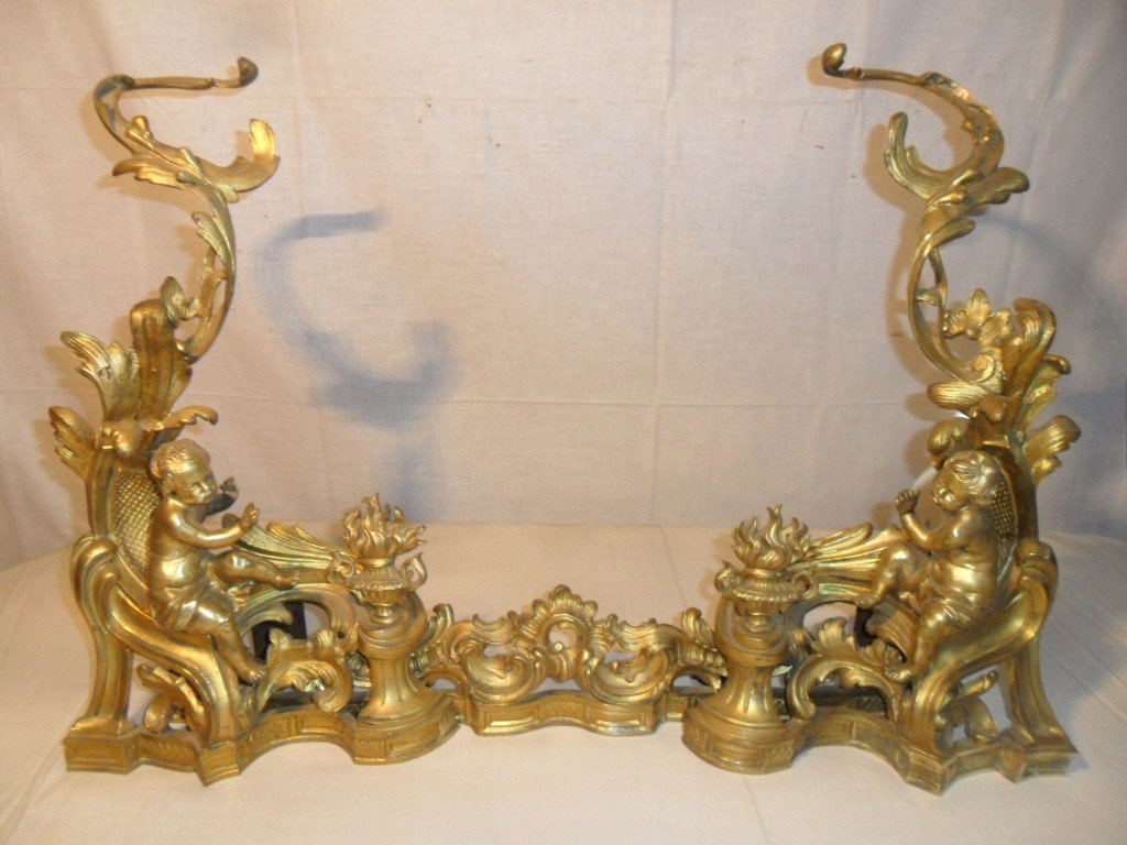 Front Of Fireplace In Gilt Bronze Decor With Putti-photo-3