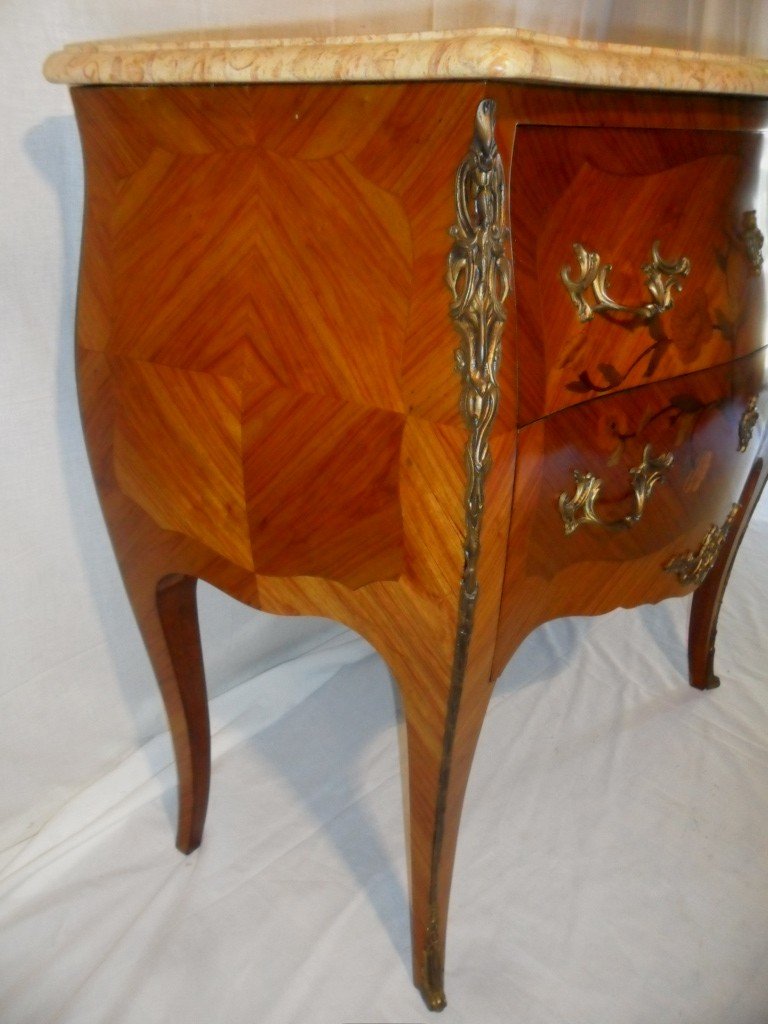 Petite Commode Sauteuse Marquetée De Style Louis XV-photo-4