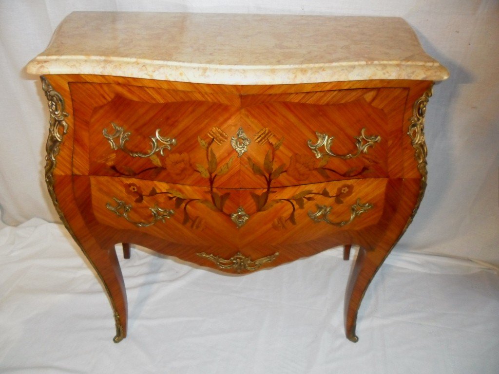 Petite Commode Sauteuse Marquetée De Style Louis XV-photo-2