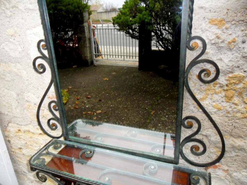 Mirror And Its Wall Console In Art Deco Wrought Iron-photo-2