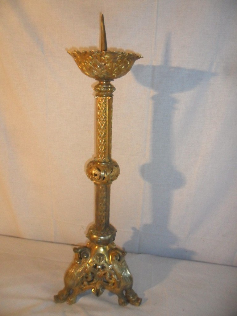 Large Candlestick In Gilt Bronze-photo-1