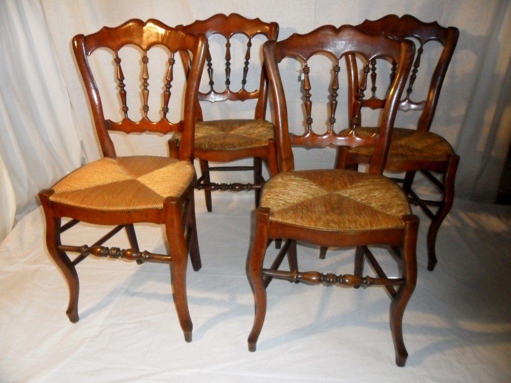 Suite Of 4 Napoleon III Straw Chairs-photo-2