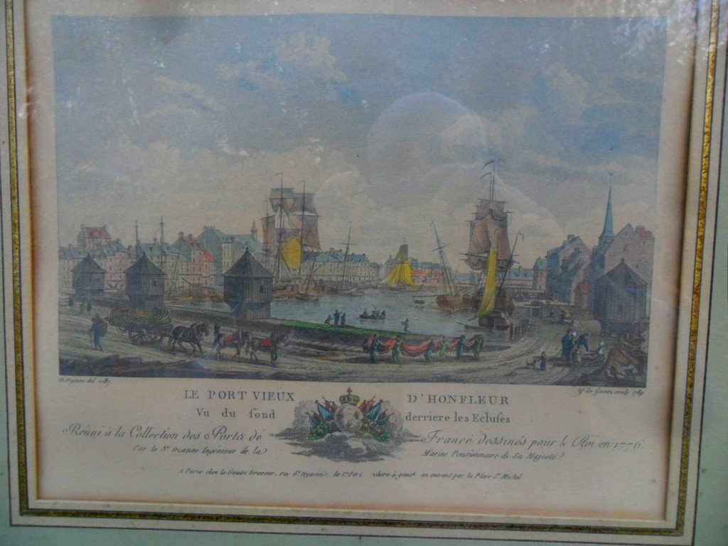 Gravure 18ème " Le Port Vieux d'Honfleur "-photo-2