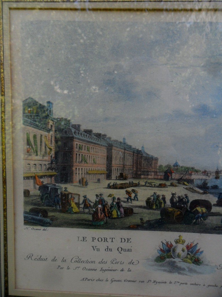 Gravure 18ème "Port De Bordeaux " Vu  du Quai des Farines "-photo-2