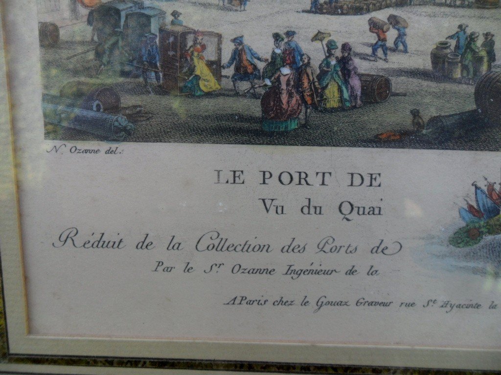 Gravure 18ème "Port De Bordeaux " Vu  du Quai des Farines "-photo-3