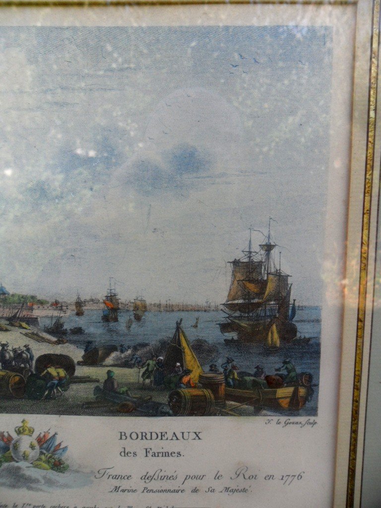 Gravure 18ème "Port De Bordeaux " Vu  du Quai des Farines "-photo-4