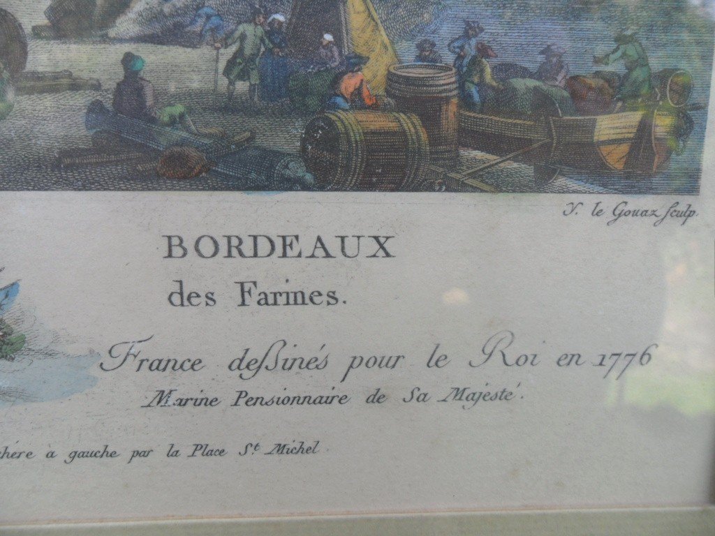 Gravure 18ème "Port De Bordeaux " Vu  du Quai des Farines "-photo-1