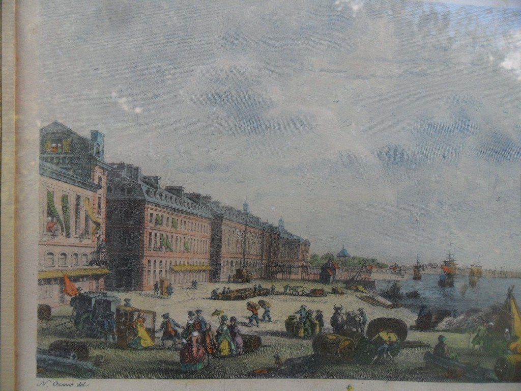 Gravure 18ème "Port De Bordeaux " Vu  du Quai des Farines "-photo-2