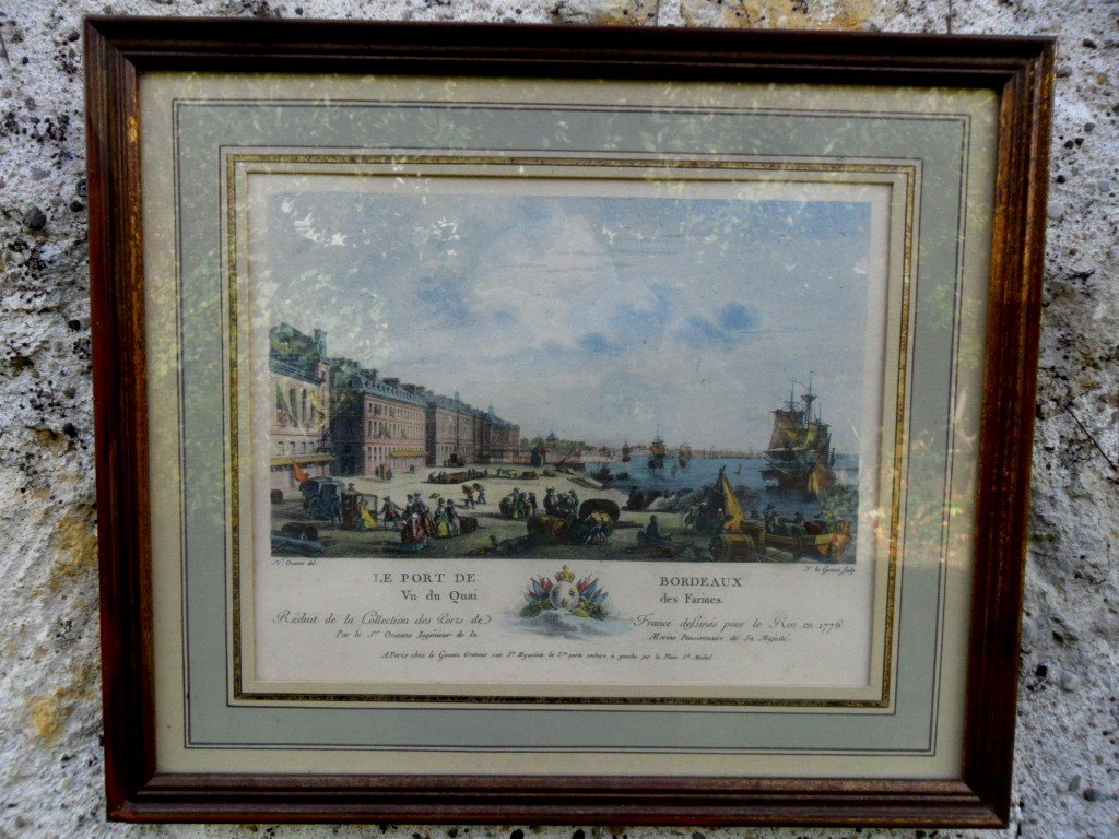 Gravure 18ème "Port De Bordeaux " Vu  du Quai des Farines "