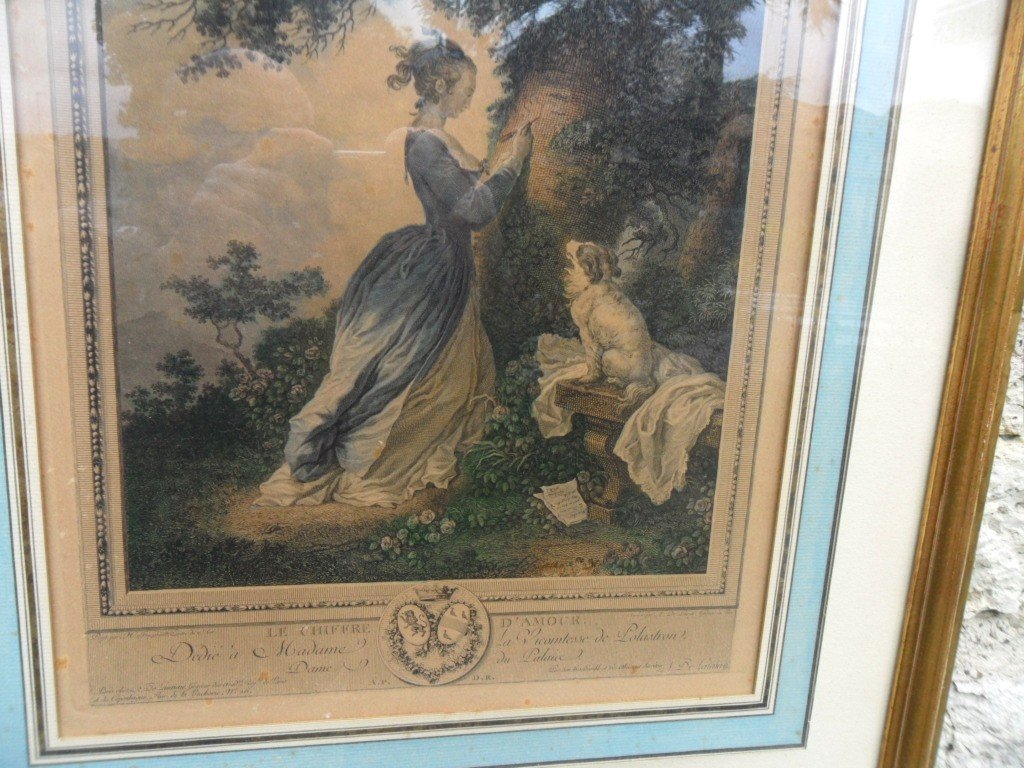 18th Century Engraving After Fragonard "the Love Cipher"-photo-2