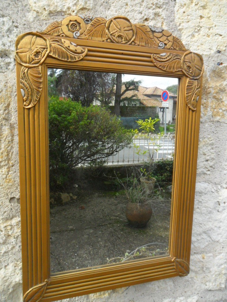 Miroir Art Déco En Bois Doré-photo-2