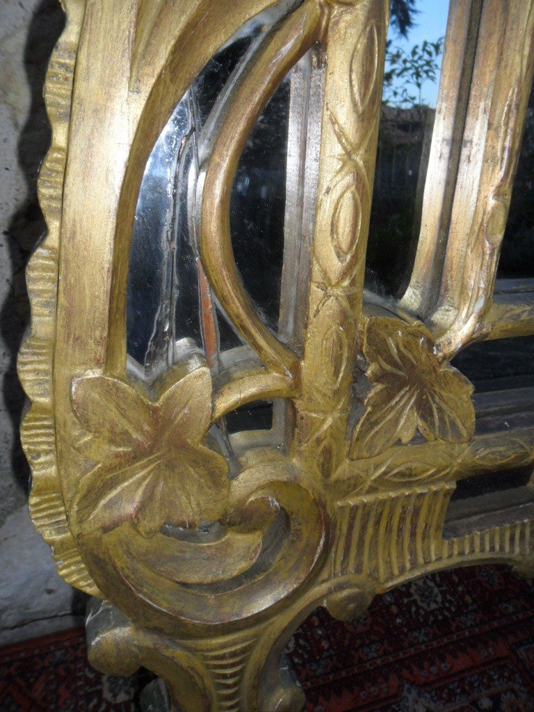 Large Beaucaire Mirror With Glazing Beads In Gilded Wood -photo-5