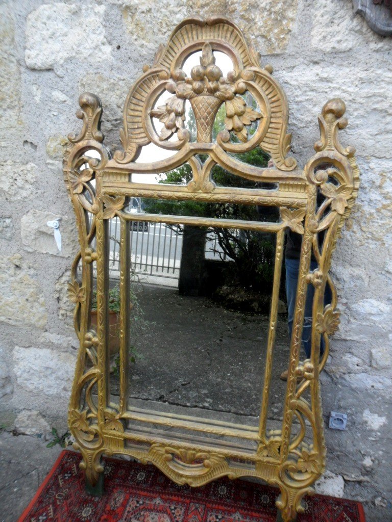 Large Beaucaire Mirror With Glazing Beads In Gilded Wood -photo-7