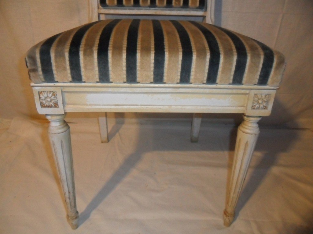 Six Chaises Droites De Style Louis XVI En Bois Peint-photo-6