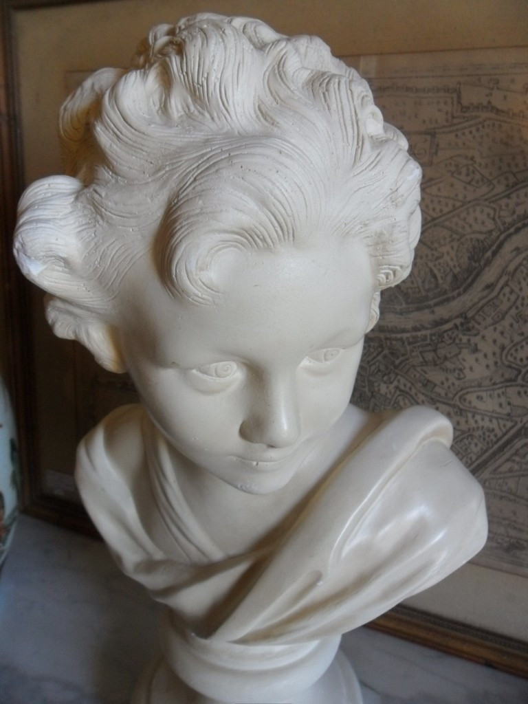 Antique Bust Of A Young Boy In Plaster -photo-3