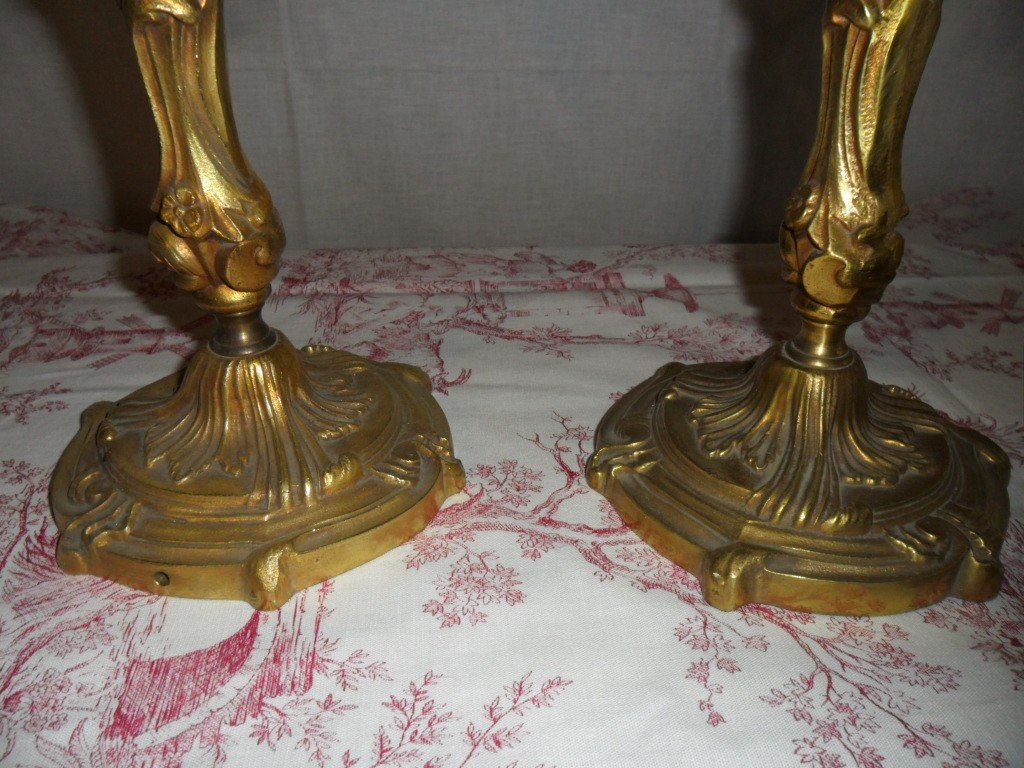 Pair Of Candelabra In Gilt Bronze Louis XV Style-photo-1