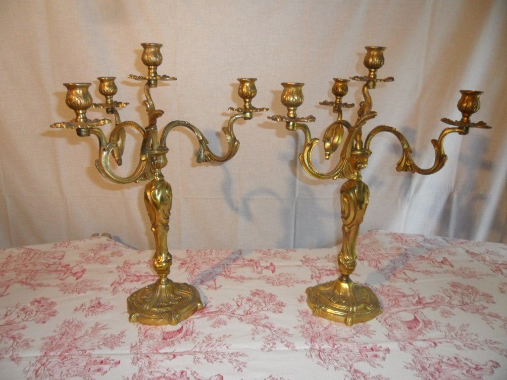 Pair Of Candelabra In Gilt Bronze Louis XV Style