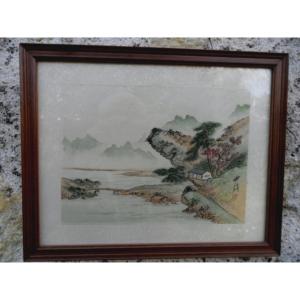 Peinture Sur Tissu, Paysage Lacustre