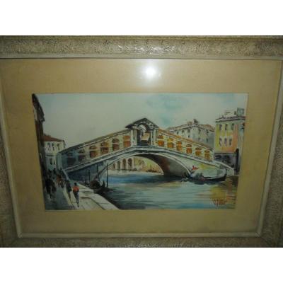 Aquarelle "Pont Du Rialto" Venise