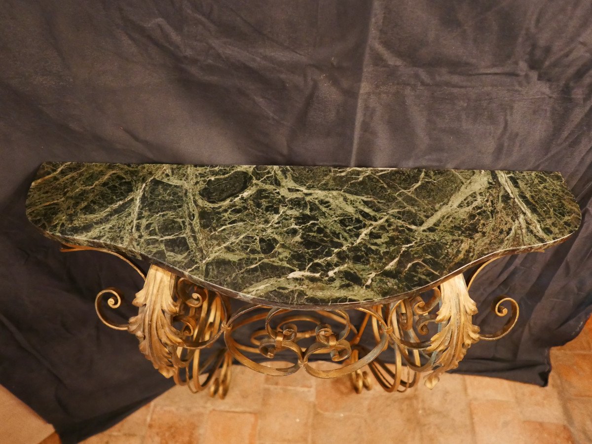 Wrought Iron Console Table Top Marble Art Deco-photo-4